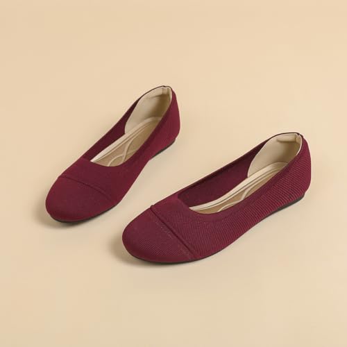 HROYL Women's Knit Flat Ballet Shoes Round Toe Slip on Women Flats for Dressy Casual Office Work Wedding Comfort Soft Model XTZ-Y64