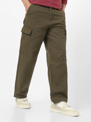 Image of Urbano Fashion Men's Loose Baggy Fit Solid Cargo Chino Trouser Pant with 6 Pockets Non-Stretchable
