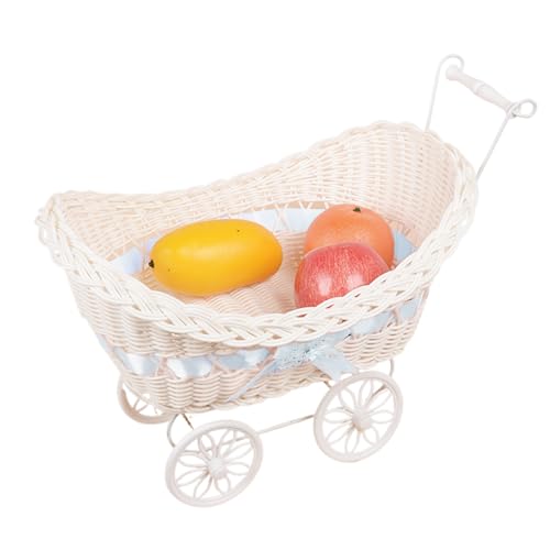 Carrito De Bebé Tejido Para Baby Shower - Carrito De Cuatro Ruedas De Ratán Imitación Rústico - Decoración para Exteriores Viajes Arreglos Florales Eventos y Fotografía Interior