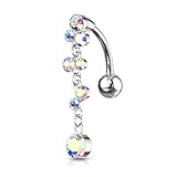 beyoutifulthings Bauch-nabelpiercing Kristall Blasen-Anhänger Nabel-Piercing Chirurgenstahl Bananabell Silber Regenbogen 1,6/10mm