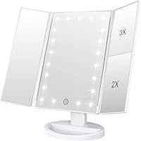 WEILY Makeup Mirror with 21 LED Lights,Two Power Supply Modes, Adjustable Touch Screen and 1x/2x/3x Magnification Tri-Fold Vanity Mirror,Chargeable Travel Cosmetic Mirror for Desktop