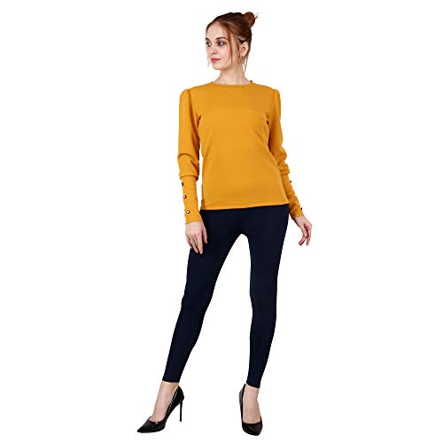 Image of POPWINGS Casual Solid Puff Button Long Sleeves Tops for Women || Summer Round Neck and Stylish Western Top for Women