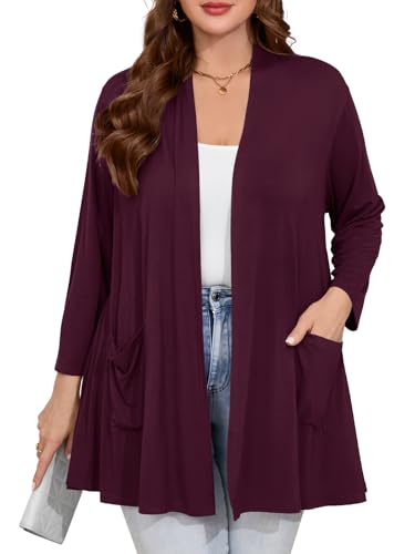Image of BELAROI Plus Size Lightweight Cardigan Sweaters for Women Casual Open Front 3 /4 Sleeve Cover Up