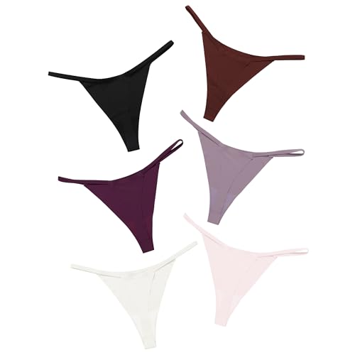 DEANGELMON Seamless G-string Thongs for Women - No Show Thong Underwear Low Rise Stretch Panties Workout Pack Large Gillyflower - 6 Pack
