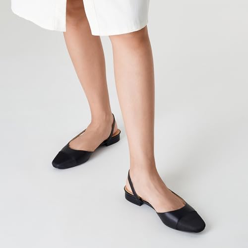 Trary Slingback Flats for Women, Black Dressy Comfortable Round Square Toe Shoes, Work Office Casual Ankle Strap Dress Flats2