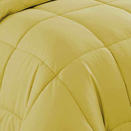 Sweet Home Collection 7 Piece Comforter Set Bag Solid Color All Season Soft Down Alternative Blanket & Luxurious Microfiber Bed Sheets, Yellow, Twin XL