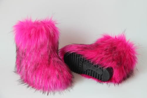 Gegefur Girls Boys Kids Faux Fur Boots Furry Fuzzy Fluffy Warm Winter Snow Boots Flat Shoes Outdoor3