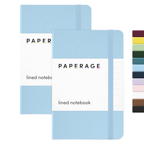 PAPERAGE Lined Pocket Journal Notebook, 2 Pack, (Light Blue), 160 Pages, Small Notebook, 3.6 inches x 5.6 inches - 100 GSM Thick Paper, Hardcover