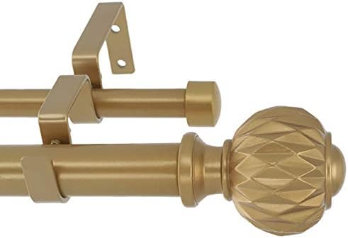 MERIVILLE 1-Inch Diameter Double Window Treatment Curtain Rod, Castani Finial, 84-inch to 120-inch Adjustable, Royal Gold