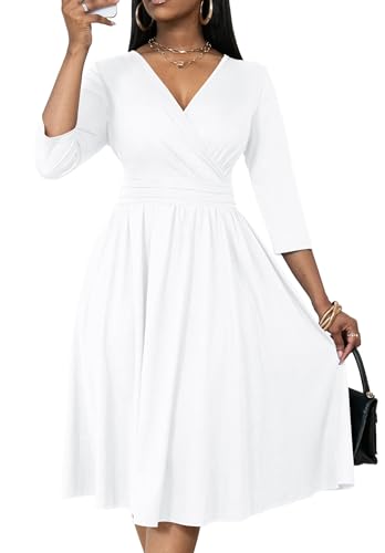 Nmoder Women's Wrap Dress Cocktail Church Wedding Midi Dress A-Line V Neck 3/4 Sleeve Casual Dresses with Pockets