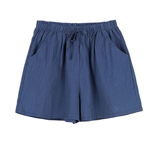 Short coton et lin femme jambes larges anti-transpiration bleu roi taille M