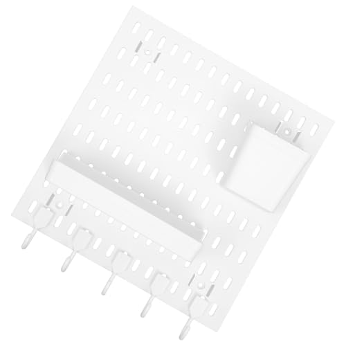 BESPORTBLE Panel Organizador de Pared Perforado sin Perforación con Bandeja y Ganchos, Tablero de Pp Resistente, Tamaño Mediano, Color Blanco, Adecuado para Cocina, Baño y Garaje, Sistema
