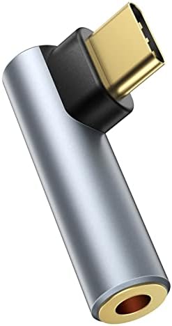 bakibo USB C to 3.5mm Audio Adapter, USB C to Headphone Jack Aux Adapter Earphone Right Angle USB C Headphone Adapter Type C Dongle DAC Cordless for Sam Sung Galaxy S22/S21 i Pad Pro MacBook (Grey)