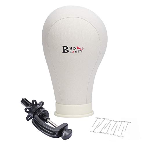 BHD BEAUTY Canvas Block Head for Wig Making Mannequin Head with Polyurethane Filled and Sturdy Canvas Fibre Covered for Display Style Dry with Mount Hole White 22