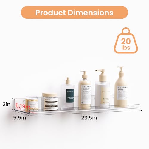 Image of upsimples 23.6 inch Acrylic Shelves for Wall Storage and Organizer, 2 Pcs