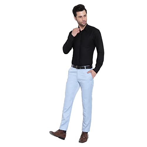 Image of The PS Men's Formal Regular Fit Cotton Blend Black, Dark Grey Combo Trouser (Pack of 2)