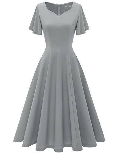 Image of HomRain Wedding Guest Dresses for Women Vintage Short Sleeves Casual Fit and Flare Cocktail Formal Dress for Tea Party