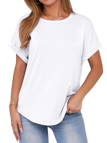 ANRABESS Womens Tops Oversized Short Sleeve T Shirts Summer Casual Solid Basic Tee Shirts 2025 Spring Outfits White Large