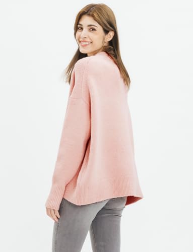 Cable Stitch Women's Mock Neck Cozy Sweater - Oversized Soft Long Sleeve Drop Shoulder High Low Hem Slouchy Pullover Top2