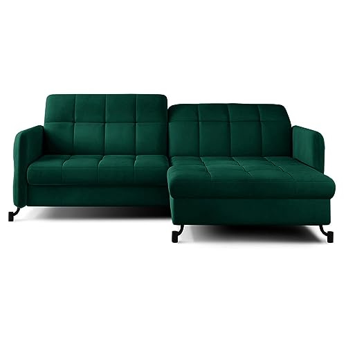 LENART FRIDERIK-EU - Divano angolare con funzione sleep e cassapanca [destra con sgabello, verde bottiglia] mobili per soggiorno, divani e divani, divano angolare, divano ad angolo con funzione sleep,