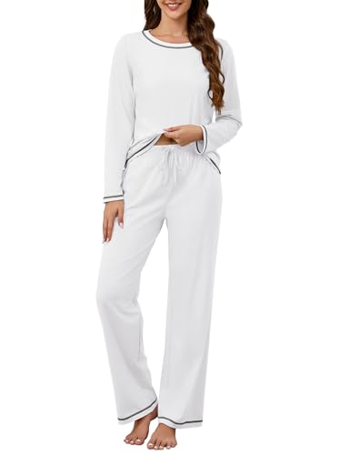 Image of KCW Womens Pajamas Sets 100% Cotton 2 Piece Lounge Set Long Sleeve Tops and Pants Soft Pjs Sleepwear with Pockets