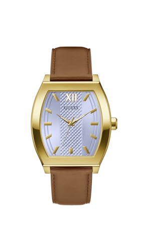 Guess Mens 42mm Watch - Brown Strap Blue Dial Gold-Tone Case