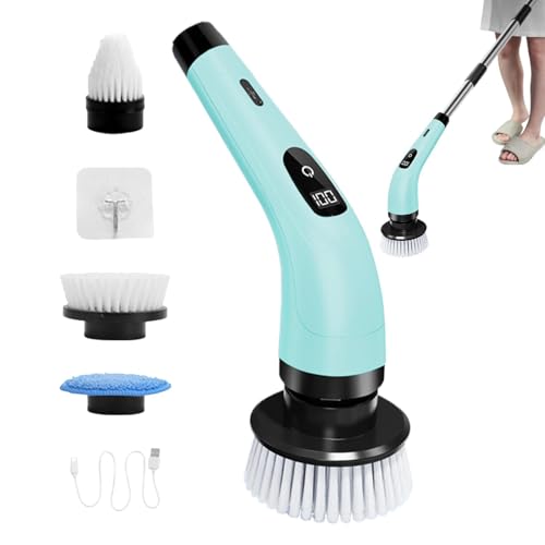 Xvilmaun Fregadora de baño eléctrica,Fregadora giratoria eléctrica - Limpiador de Cepillo eléctrico inalámbrico para baño 370 RPM/Minutos,Recargable por USB de 2000 mAh, 3 Cabezales de Cepillo