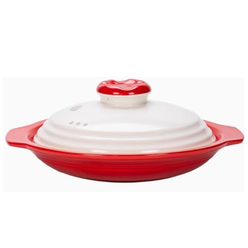 【Yecox】電子レンジ専用調理器 調理器 浅型砂鍋 丸型 金華リチウム陶磁器 火炎直火乾焼 耐高温 焼き目 焼き魚 魚焼き 使いやすい 耐洗い 日常使用(赤白)