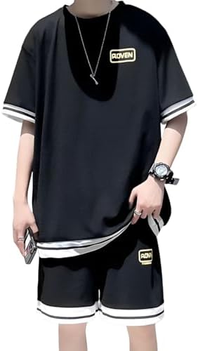 Aspersio Men's Street Style Top and Bottom Setup, Short Sleeve, T-Shirt, Shorts, Comfortable, Casual Wear