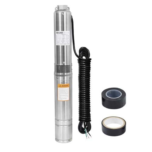 WASSERMANN 4' Deep Well Submersible Pump with 10FT Cable, 1HP, 230V/60HZ, 33GPM, 190FT Head, Stainless Steel Submersible Well Pumps Borehole Water Pump for Home, Factories, Irrigation, Farmland