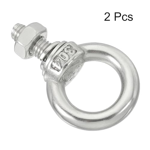 Image of uxcell M8*20 5 /16 inchx0.79 inch Stainless Steel Eye Bolts Threaded Screw Eyebolt Shoulder Ring with Nuts Washers for Lifting Hanging, 2 Set