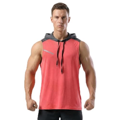 Image of Mens Sleeveless Workout Hoodie Shirts Cut Off Hooded Athletic Gym Tank Tops for Men T55N