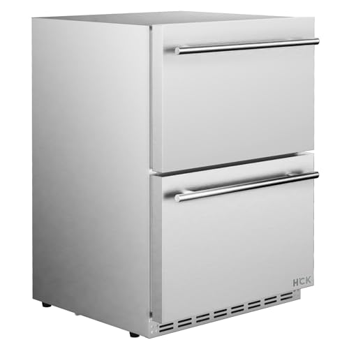 HCK 24 inch Universal Outdoor Beverage Refrigerator & Full Size Kegerator 2 in 1, Keg Beer Cooler with 3 taps, Complete Accessories, Digital Control, Auto Defrost and Reversible Stainless Steel Door