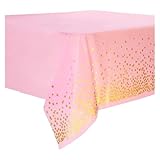 VMDVBNA Mantel Impermeable Mantel Estampado, Rosa Dorado, Azul, Puntos Negros, Fiestas De Cumpleaños, Bodas, Mantel Desechable De PE(Pink)