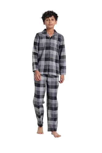 Image of Under Fourteen Boys Cotton Night Suit Set | Soft Breathable 2Pcs Sleepwear /Nightwear /Sleepsuit /Loungewear Co-Ord | Checks Top & Pyjama | Elastic Waist & Pockets | Multicolor Pajama Party & Gifting Set