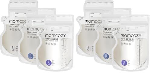 Momcozy Easy Pour Breastmilk Storage Bag, 8Oz, Temp-Sensing Color Change, 120 Count Milk Bag with Self Standing for Breastfeeding, No Leak Presterilized for Freezer, Recyclable &amp; BPA Free (Pack of 2)
