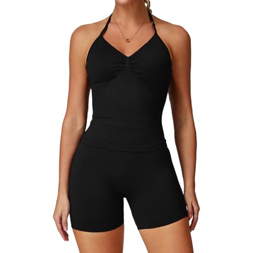 Workout Tank Tops for Women with Built in Bra,Slim Fit Halter Sleeveless Gym Tops Seamless Racerback Athletic Yoga Shirts