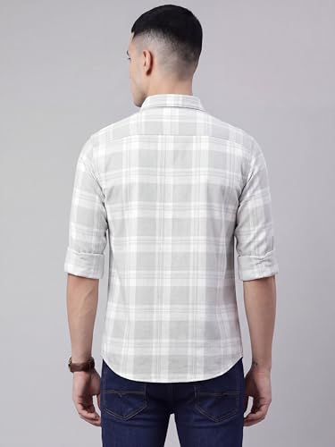 Image of Afflatus Men's Cotton Blend Slim Fit Checks Shirt | Full Sleeves Stylish Men Shirt | Regular Collar | Casual Shirts for Men