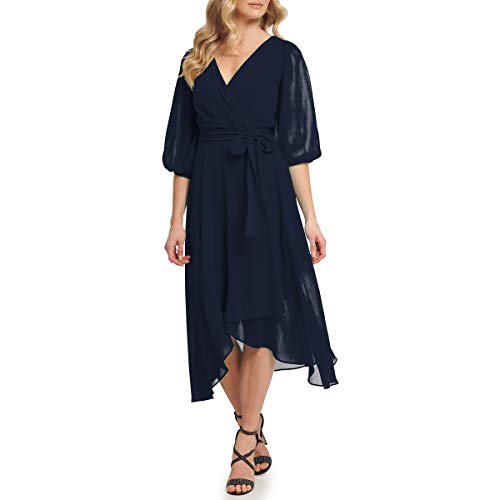 Image of DKNY Women's Half Balloon Sleeve Faux Wrap Midi Dress