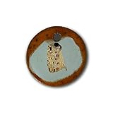 handgefertigt Schöner Keramik-Anhänger „Der Kuss von Gustav Klimt“ in orange marmoriert; Schmuck Kette Kettenanhänger Geschenk Kunsthandwerk Keramik rund Talisman Halskette Aufmerksamkeit Mitbringsel individuell