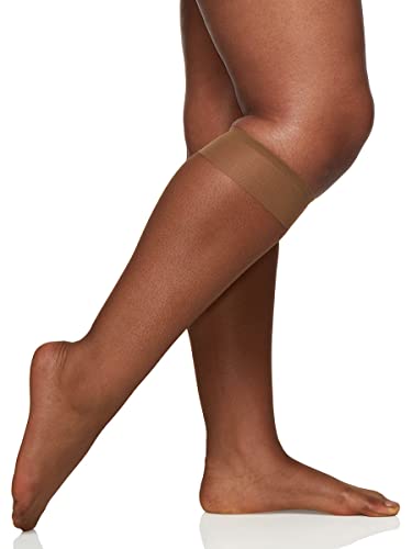 Berkshire womens 3 Pairs Ultra Sheer Pantyhose With Sandalfoot Toe Queen Size Knee High, French Coffee, 10-13 Plus