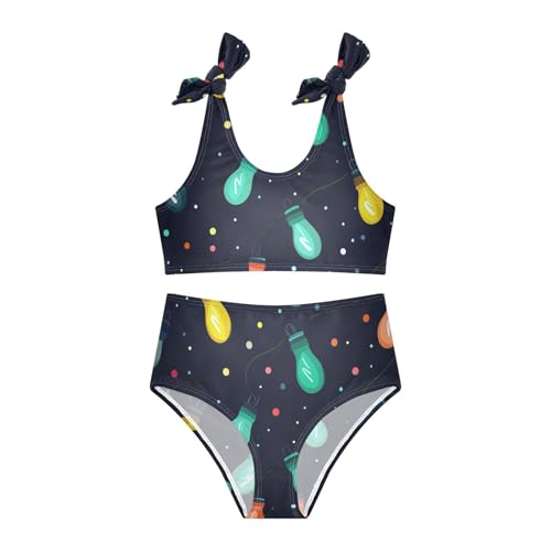 KLL Colorful Christmas Light Bulbs Girl Two Piece Bikini Sets Quick-Dry Bathing Suit Swimming Suits Cute Shoulder Strap3