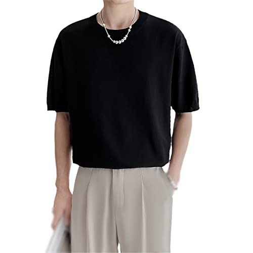 T-shirt d'été tricoté haut de gamme Kelsiop en noir intense