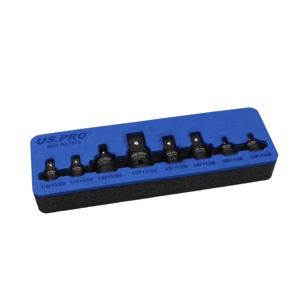 US PRO Tools 8pc Impact Socket Adaptor Set – 1/4", 3/8", 1/2", 3/4" Dr in EVA Tray 7575