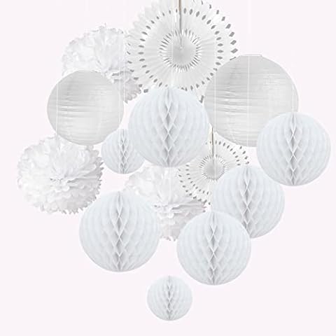 EASY JOY Wedding Paper Fans Decorations, Valentine's Day Party Decorations, White Tissue Paper Honeycomb Balls Hanging Pom Poms, Valentine's Day Bridal Shower Engagement Party Decorations Cover