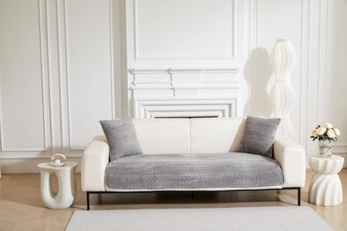 Image of HOMETHREADS Premium Embroidered Cotton Sofa Cover Mat with PVC Backing for Non-Slip Comfort (L.Grey, 1 Seater | 70x70cm)