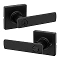 Kwikset Breton Entry Door Handle with Lock and Key, Secure Keyed Reversible Lever Exterior, For Front Entrance and Bedrooms, Matte Black , Pick Resistant Smartkey Rekey Security and Microban