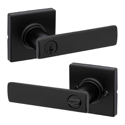 Kwikset Breton Entry Door Handle with Lock and Key, Secure Keyed Reversible Lever Exterior, For Front Entrance and Bedrooms, Matte Black , Pick Resistant Smartkey Rekey Security and Microban