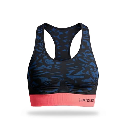 HANKER Top Deportivo Mujer de Alto Soporte con Espalda Cruzada – Sujetador Deportivo cómodo, Transpirable y sin Costuras (FR/ES, Letras, L, Regular, Regular, Azul)