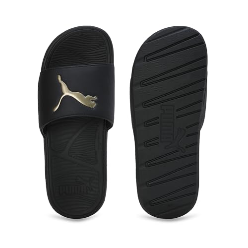 PUMA Men's Cool Cat 2.0 Slide Sandals, Black-Team Gold AH25, 73